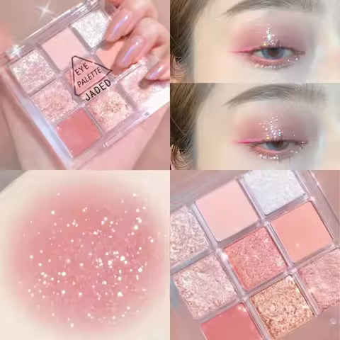 9 Color Glitter Eyeshadow Palette Pink Pearly Eyeshadow Palette Korean Charming Eye Makeup Palette S
