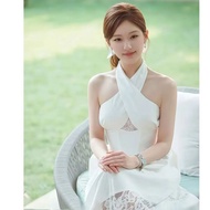 X Xu Me Dazzling Xu Yan Classy Off-the-Shoulder Halterneck Dress Female Autumn New Style Sexy Hot Gi