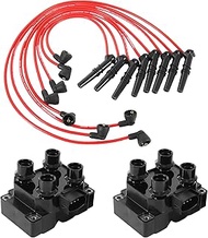 Ignition Coil 2pcs with 8MM Spark Plug Wire Set 8 Pcs Replacement For Ford Lincoln Mercury Grand Mar