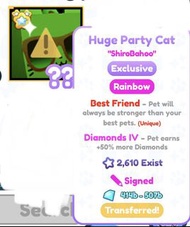 Pet Simulator X Huge Sign Rainbow Party Cat