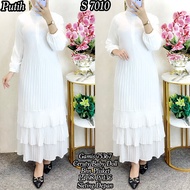 PUTIH S 7010 Plain White Ceruty Gamis Plisket Layer 75367 Eid Muslim Clothes