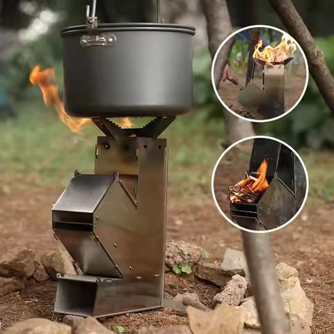 Outdoor Camp Firewood Stove Stainless Steel BBQ Rocket Stove Portable Detachable Wood Burner Outdoor
