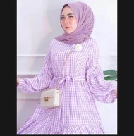 GAMIS KOTAK LILAC LD 110-120/GAMIS TARTAN LILAC/GAMIS BUSUI /GAMIS MURAH /GAMIS KOTAK TERBARU