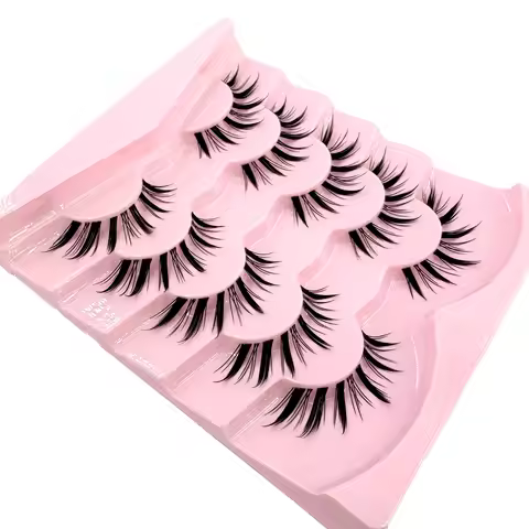 HBZGTLAD 5 Pairs of Anime Role-Playing Fake Mink Eyelashes Natural Full Lashes Transparent Tape Soft