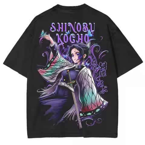 Demon Slayer Shinobu Kocho Anime Vintage Washe T Shirt Men Women Short Sleeve Tops Summer Graphic Te