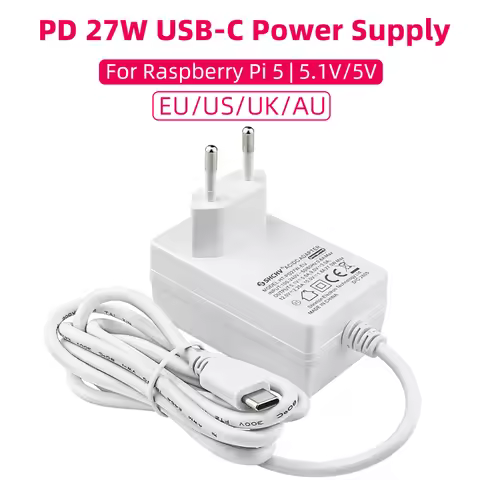 Raspberry Pi 5 Power Supply PD 27W 5.1V 5A USB Type-C EU US UK AU Plug for Australia Power Adapter