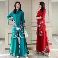 Women Traditional Vietnam Aodai Suit Orientale Flower Embroidery Banquet Party Dress
