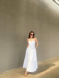 GRIS Front Ruched Midi Dress (adjustable straps)