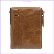 Rainl Men Genuine Leather Double Zipper Wallet Cowhide Bifold Coin Purse Card Holder