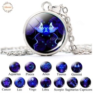 AHOUR Necklace Galaxy Libra Leo Accessories 12 Constellation Horoscope Astrology Sign Zodiac For Women Men Decoration