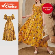 Women Casual Dress Smocked Good Texture Spring/summer Yellow Dress L138ED209