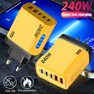 Multi Port Charger Dual 2USB+3PD Type C 240W Fast Charging with Light Phone Gan Charging Head Adapte