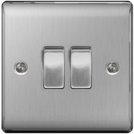 BG Nexus Metal 10AX Plate Switch 2 Gang 2 Way Brushed Steel