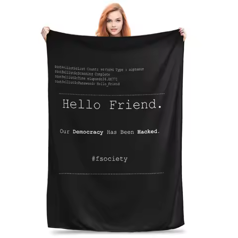 Flannel Throw Blanket Mr Robot Hello Friend fsociety Warm Plush Blankets Soft Bedspread for Bed Livi