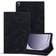 全城熱賣 - 適用於三星Galaxy Tab A9+ 小牛紋壓花左右開平板皮套（黑色）