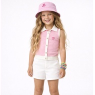 Cute Barbie Style Kids Outfit Set – Pink Sleeveless Top, White Shorts & Hat