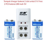 2 slot battery charger holder for 9 V Free 2 PCS 280 mah 9V batteries