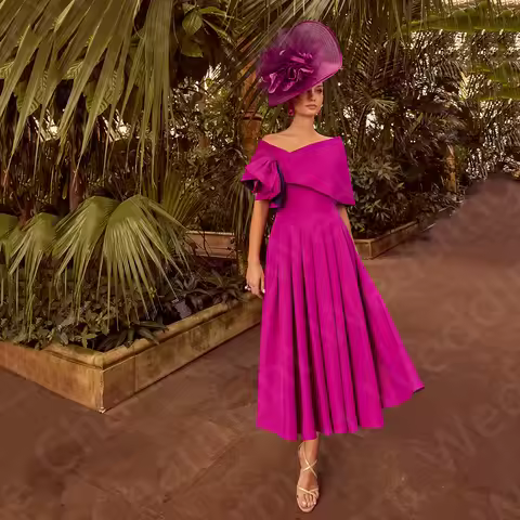 New Vintage Magenta Mother of the Bride Dress Customized Ankle Length Mother Gown with Shawl Wedding