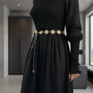 Tali Pinggang Pinggang Wanita Fesyen, Gaun dengan Koin, Pinggang Logam Emas dan Perak