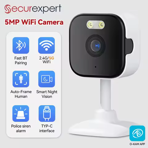 5MP Indoor Security Camera with Color Night Vision & Human Detection, 2-Way Audio, 2.4G/5G WiFi, Com