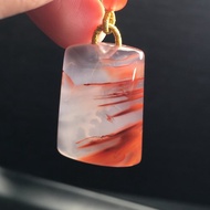 精品冰飄南紅雕刻吊墜【無事牌】冰雪飄紅雕工很精緻蜜蠟銀鑲嵌