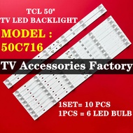 10PCS LED BACKLIGHT STRIP Applicable For TCL 50C716 Strip Light TCL-50C715-3030FC-6X8-A-LX20200309 V
