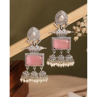 Oxidised Silver Earrings with Pearl Drops | Ethnic Indian Statement Earrings Traditional Festive Jew