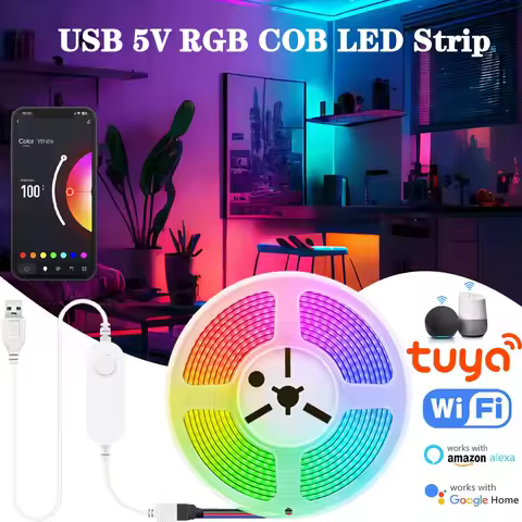 USB 5V RGB COB LED Light Tuya Smart WIFI Control 576LEDs/M 1-5M High Flexible FOB COB Lights Room De