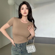 PLATINUM WORLD Crop Top Knit Plain O Neck Fit Body - Women's Plain Shirt G7