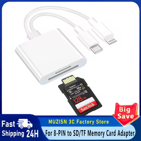 2 In 1 OTG Card Reader Type C For 8-PIN to SD/Micro SD/TF Memory Card Adapter For iPhone 16 15 14 Pr