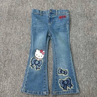 HELLO KITTY girl embroidered denim flare pants