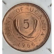 ( Syiling ) 5 CENTS 1966 / UGANDA