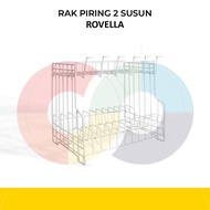 Rak Piring Besi RPL Rovella Susun 2 Serbaguna Knockdown - Rak Dapur Rak Gelas Hitam Putih