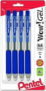 Pentel Wow! Gel Colors Retractable Gel Pen, 0.7mm, Medium Line, Blue Ink, 4 Pack (K437CRBP4C)