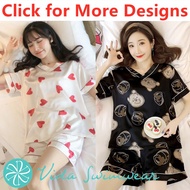 hot Vneck Silk Pajama Set Sleepwear Nightwear Homewear Loungewear for Women