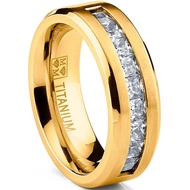 Men's Wedding Ring Titanium Alloy Engagement Ring 9 Carat Zircon Gold Tone MDTW