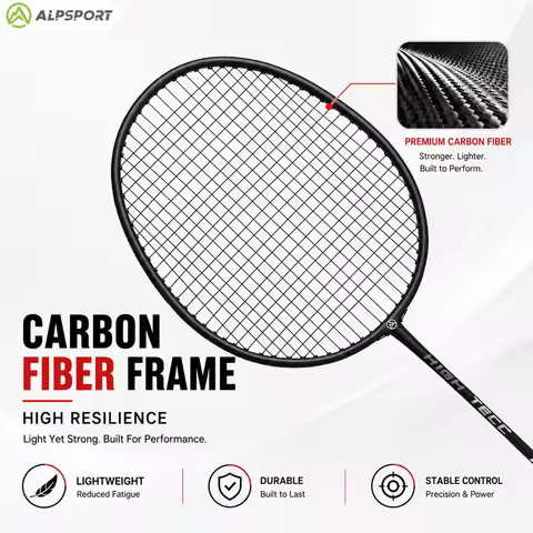 ALPSPORT RR 2Pcs Badminton Racket Set 4U G5 26LBS Carbon Fiber Strung Offensive Training With Bag An