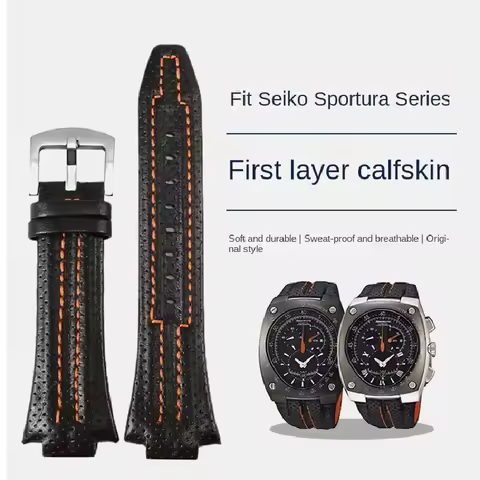27x15mm Convex interface cowhid Watch Strap For Seiko Sportura SNL029P2 SNL021P1 SNL595P2 SNL017P1 M
