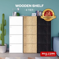 4 Tier Bookshelf with Doors my-com Almari Budak Rak Buku Bertutup Rak Dapur Storage Cabinet Wood