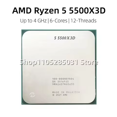 1PCS AMD 5 5500X3D AM4 CPU GAMING Processor NEW Ryzen 5 5500X3D 6-Core 12-Thread L3=96M 100-00000150