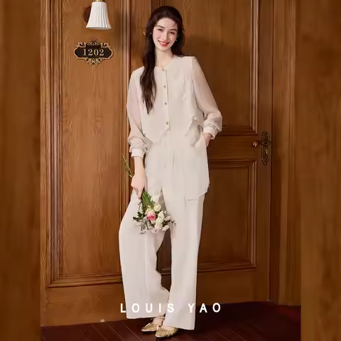 LOUIS YAO Women's Set 2026 Spring/Autumn Lyocell Blend Glossy Draping Commuting 2-Piece Set Mid-Leng
