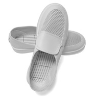 ESD Antistatic Cleanroom PVC Leather Mesh Shoes, White & Dark Blue | ESD Clean Space Shoes