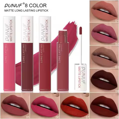 8 Colors Velvet Matte Liquid Lipstick Lip Gloss Long-Lasting Waterproof Easy Color Non-stick Cup Tex