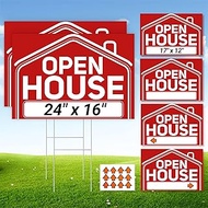 6 Pcs Open House Signs for Real Estate, 2 Foldable Extra-Large Open House Signs 24" x 16" and 4 Larg