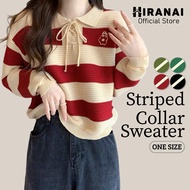Knitted Sweater Women Baju Knitted Perempuan Long Sleeve Top Baju Berkolar Perempuan Striped Collar 