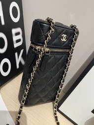 Chanel clutch with chain phone bag woc 黑色魚子醬牛皮 100%Authentic,99%new💜尖沙咀中港城門市