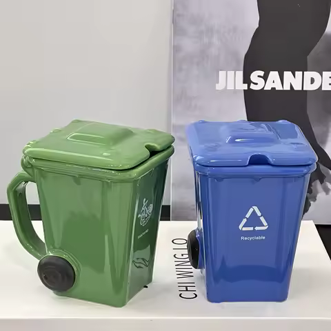 Creative Mug Funny Trash Can Cup 400ml Coffee Mug Global Collection Ceramic Milk Cup with Lid And Sp