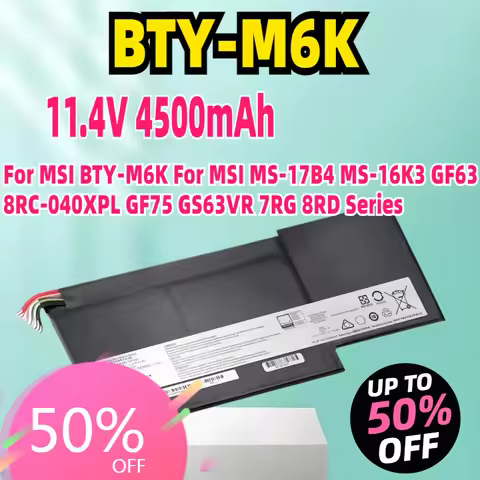 High Quality 11.4V 4500mAh New Laptop Battery For MSI BTY-M6K For MSI MS-17B4 MS-16K3 GF63 8RC-040XP