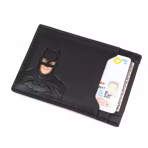 Bat ID Wallet For Men Leather Slim Card Holder Case Cover With Cutout Superhero Face Eyes Mask Gift 