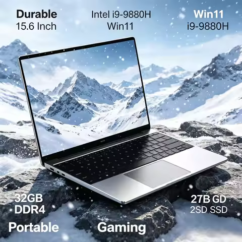 Durable 15.6 Inch Laptop Intel i9-9880H Win11 Notebook 32GB DDR4 2TB SSD Portable Gaming Office Lapt